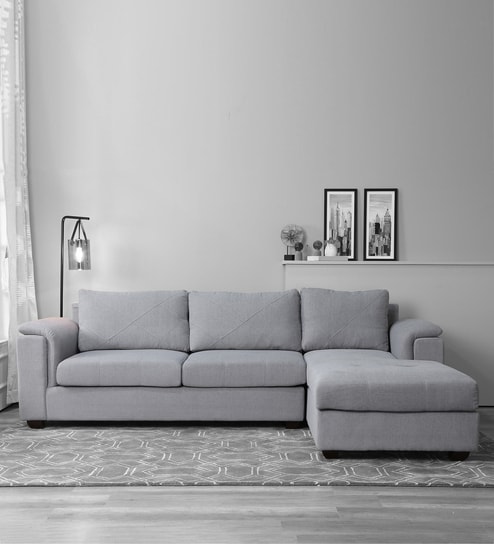 Andres Fabric LHS Sectional Sofa (3 + Lounger) In Ash Grey Colour