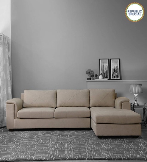 Andres Fabric LHS Sectional Sofa (3 + Lounger) In Beige Colour