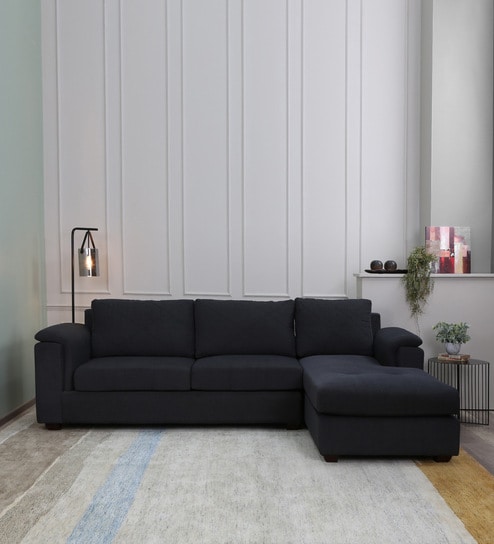 Andres Fabric LHS Sectional Sofa (3 + Lounger) In Charcoal Grey Colour