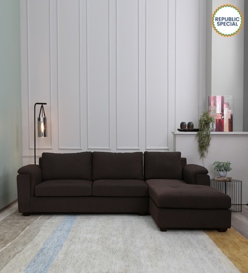 Andres Fabric LHS Sectional Sofa (3 + Lounger) In Chestnut Brown Colour