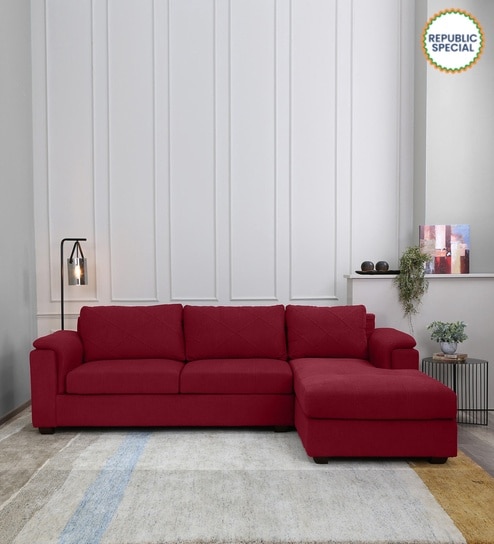Andres Fabric LHS Sectional Sofa (3 + Lounger) In Garnet Red Colour