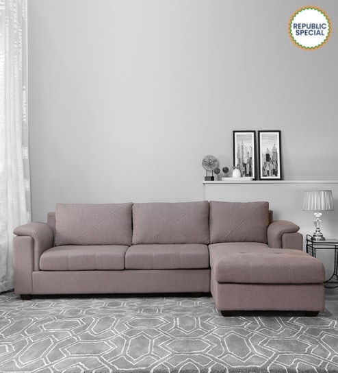 Andres Fabric LHS Sectional Sofa (3 + Lounger) In Sandy Brown Colour