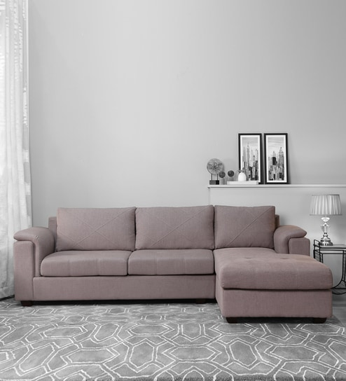 Andres Fabric LHS Sectional Sofa (3 + Lounger) In Sandy Brown Colour