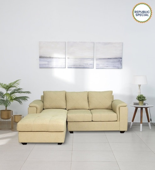 Andres Fabric RHS Sectional Sofa (2 + Lounger) in Beige Colour