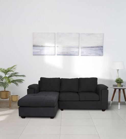 Andres Fabric RHS Sectional Sofa (2 + Lounger) in Charcoal Grey Colour