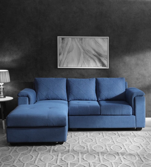 Andres Fabric RHS Sectional Sofa (2 + Lounger) in Denim Blue Colour