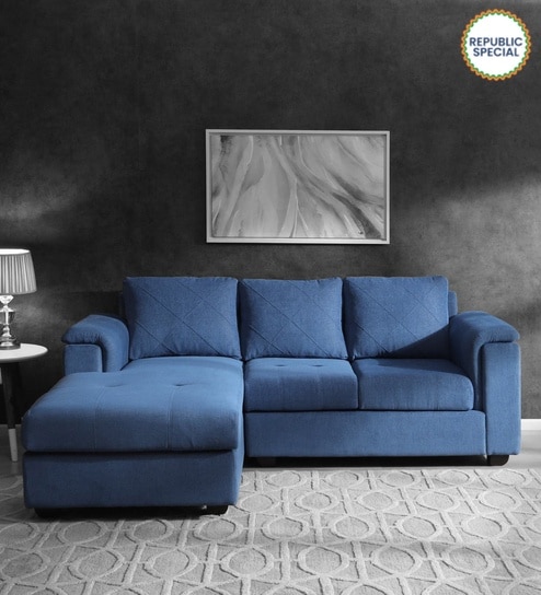 Andres Fabric RHS Sectional Sofa (2 + Lounger) in Denim Blue Colour