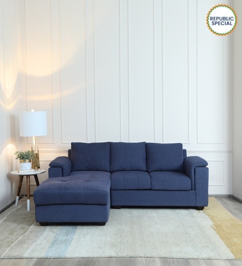 Andres Fabric RHS Sectional Sofa (2 + Lounger) in Navy Blue Colour