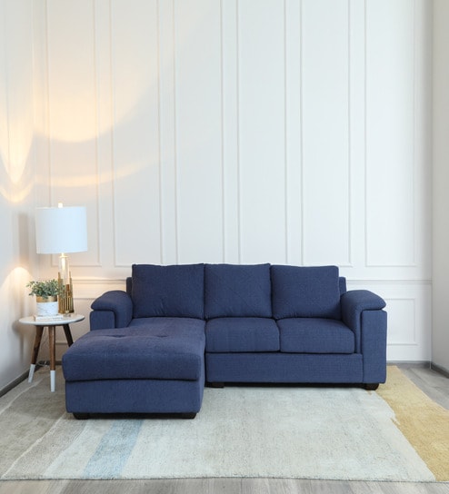 Andres Fabric RHS Sectional Sofa (2 + Lounger) in Navy Blue Colour