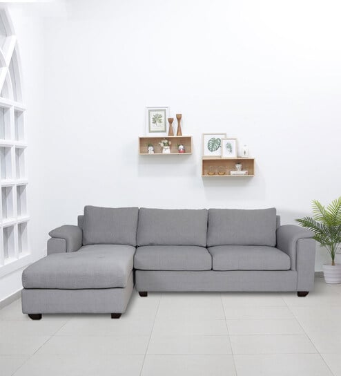 Andres Fabric RHS Sectional Sofa (3 + Lounger) in Ash Grey Colour