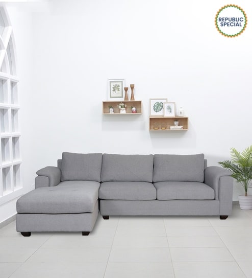 Andres Fabric RHS Sectional Sofa (3 + Lounger) in Ash Grey Colour