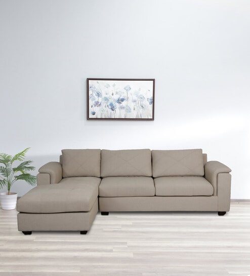Andres Fabric RHS Sectional Sofa (3 + Lounger) in Beige Colour