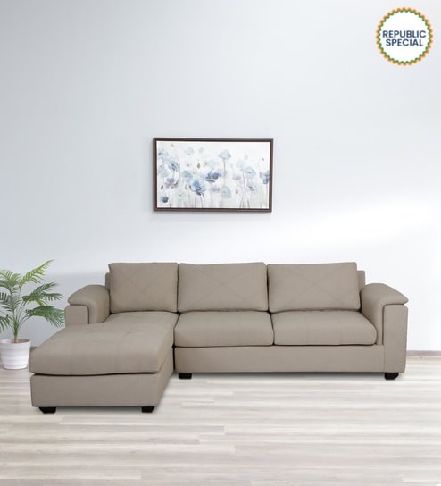 Andres Fabric RHS Sectional Sofa (3 + Lounger) in Beige Colour