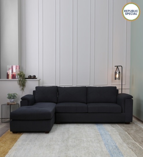 Andres Fabric RHS Sectional Sofa (3 + Lounger) in Charcoal Grey Colour