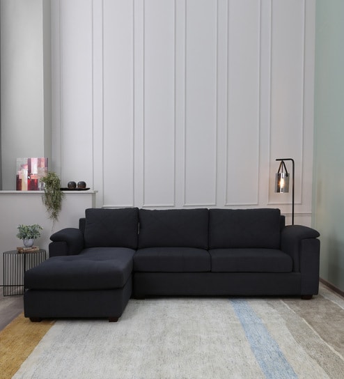 Andres Fabric RHS Sectional Sofa (3 + Lounger) in Charcoal Grey Colour