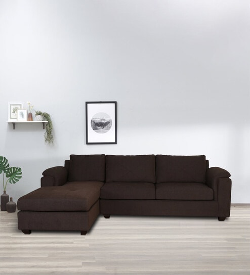 Andres Fabric RHS Sectional Sofa (3 + Lounger) in Chestnut Brown Colour
