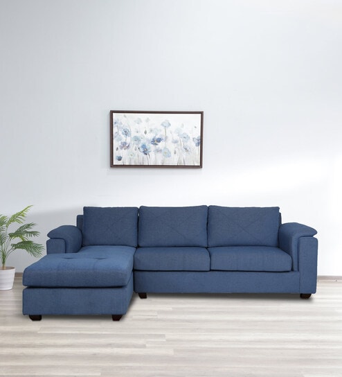 Andres Fabric RHS Sectional Sofa (3 + Lounger) in Denim Blue Colour