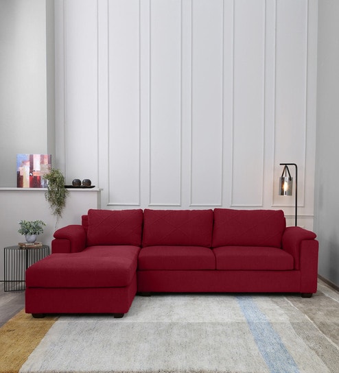 Andres Fabric RHS Sectional Sofa (3 + Lounger) in Garnet Red Colour