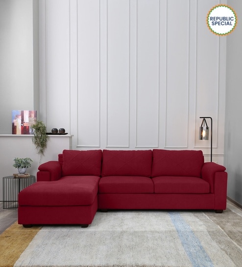 Andres Fabric RHS Sectional Sofa (3 + Lounger) in Garnet Red Colour