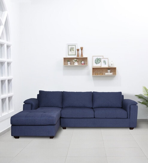 Andres Fabric RHS Sectional Sofa (3 + Lounger) in Navy Blue Colour