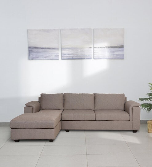 Andres Fabric RHS Sectional Sofa (3 + Lounger) in Sandy Brown Colour