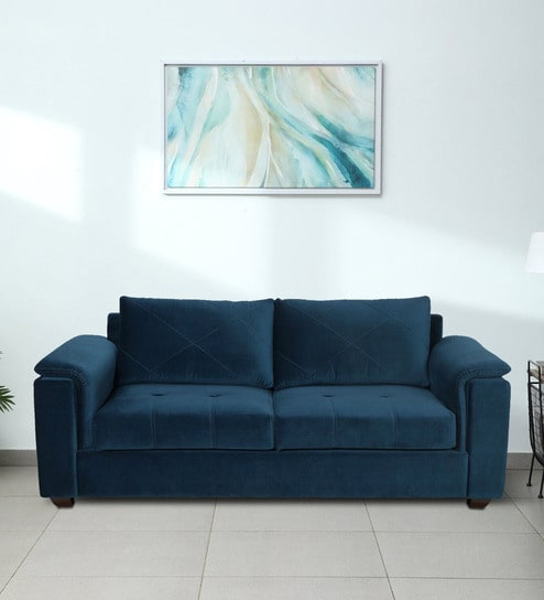 Andres Velvet 3 Seater Sofa In Opal Blue Colour