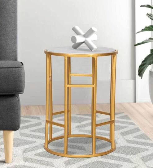 Andrew Metal End Table in Golden & White Finish