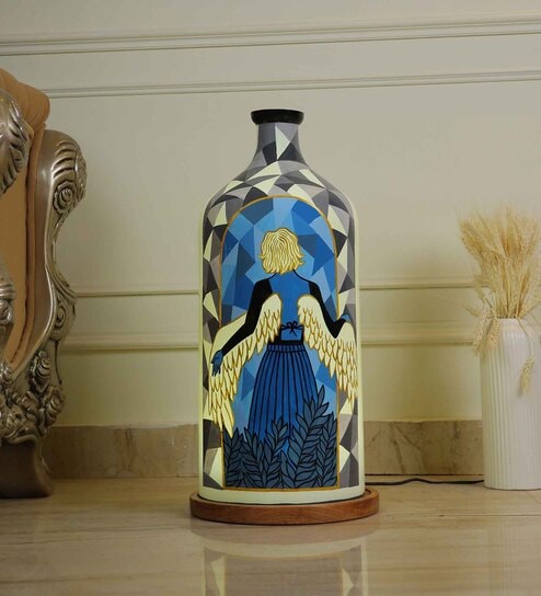 Angel Girl Hand Painted White Glass Shade Table Lamp