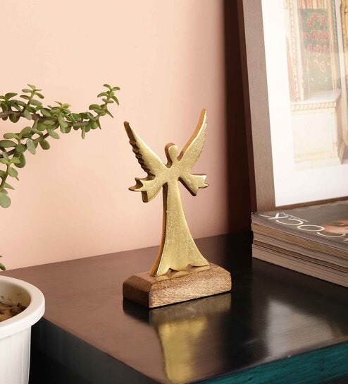 Angel Gold Wood & Aluminium Showpiece