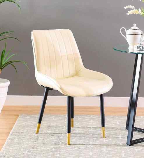 Anjaneya Leatherette Dining Chair In Off White Colour