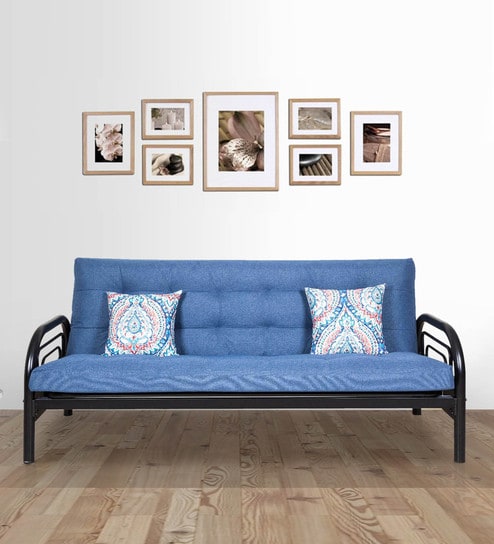 Metallika Ankara Metallic Convertible Sofa Cum Bed with Blue Mattress