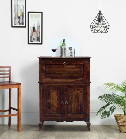 Anne Sheesham Wood Bar Cabinet In Provincial Teak Finish