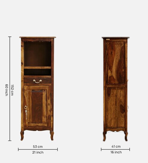 Anne Sheesham Wood Tall Bar Cabinet In Provincial Teak Finish