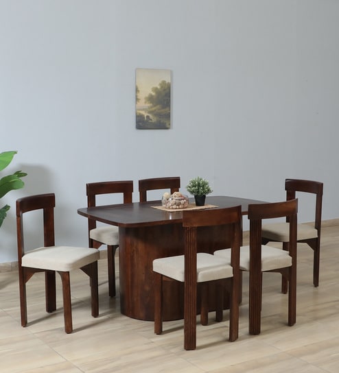 Annecy Mango Wood 6 Seater Dining Set In Tubbaq Finish