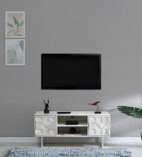 Anstett Metal TV Console In White Colour For TVs Up To 43"