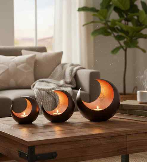 Antique (Set of 3) Mild Steel T- Light Holder (Copper)