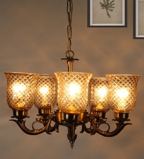 Marsden Antique Brass Glass Shaded Chandelier
