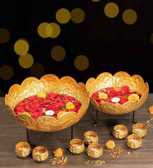 Antique Aluminium with Brass plating Decorative Urli (Brass gold)