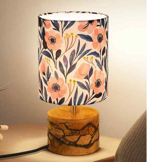 Blue Floral Antique Base E27 Creative Bedside Lamps for Bedroom