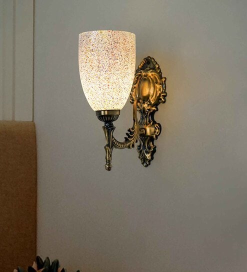 Antique Brass 12 Inch Single Light Steel Wall Lamp With Multicolor Bell Glass Shade
