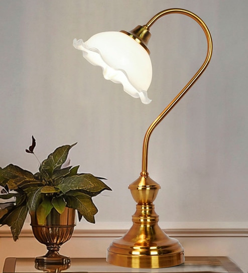 Antique Brass Retro Reading Lamp with Milky White Frilled Glass Shade