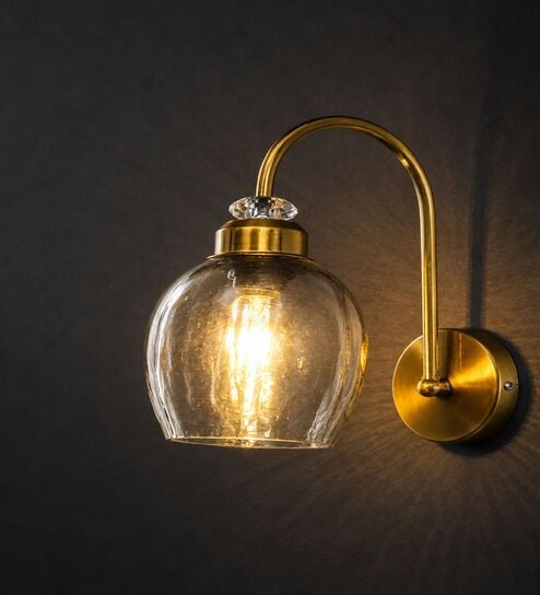 Antique Brass Smoked Glass Wall Sconce