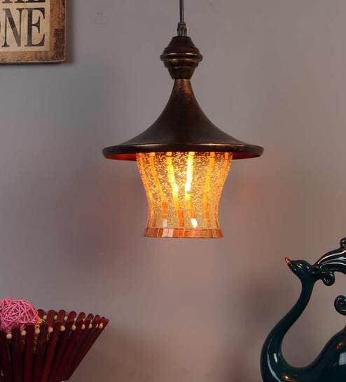 Weave Antique Gold Metal Hanging Light