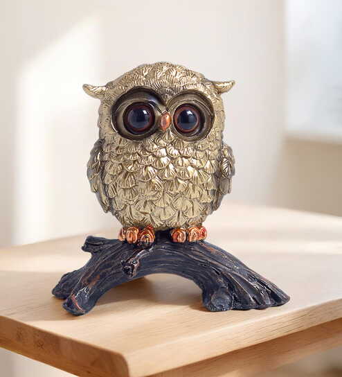 Antique Gold Owl Bird Figurine Showpiece for Home Decor-3.4 Inch