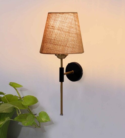 Antique Gold Wall Lamp with Beige Jute shade
