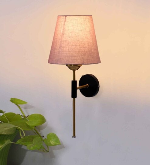 Antique Gold Wall Lamp with Grey  cotton shade