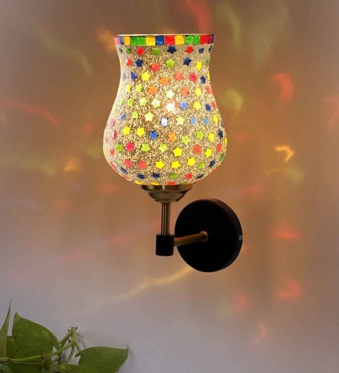 Antique Gold Wall Lamp with Mosaic Glass