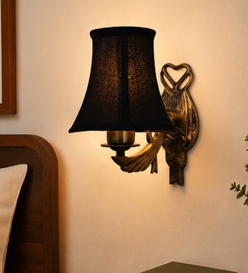 new era Antique Gold Wall Sconce with Black Cotton Fabric Shade for Home & Office-picture-31