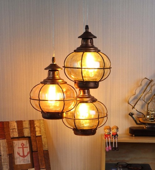 Antique Metal 3 Light Cluster Hanging Lamp
