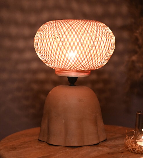 Louise Brown Bamboo Shade Table Lamp With Teracotta Base